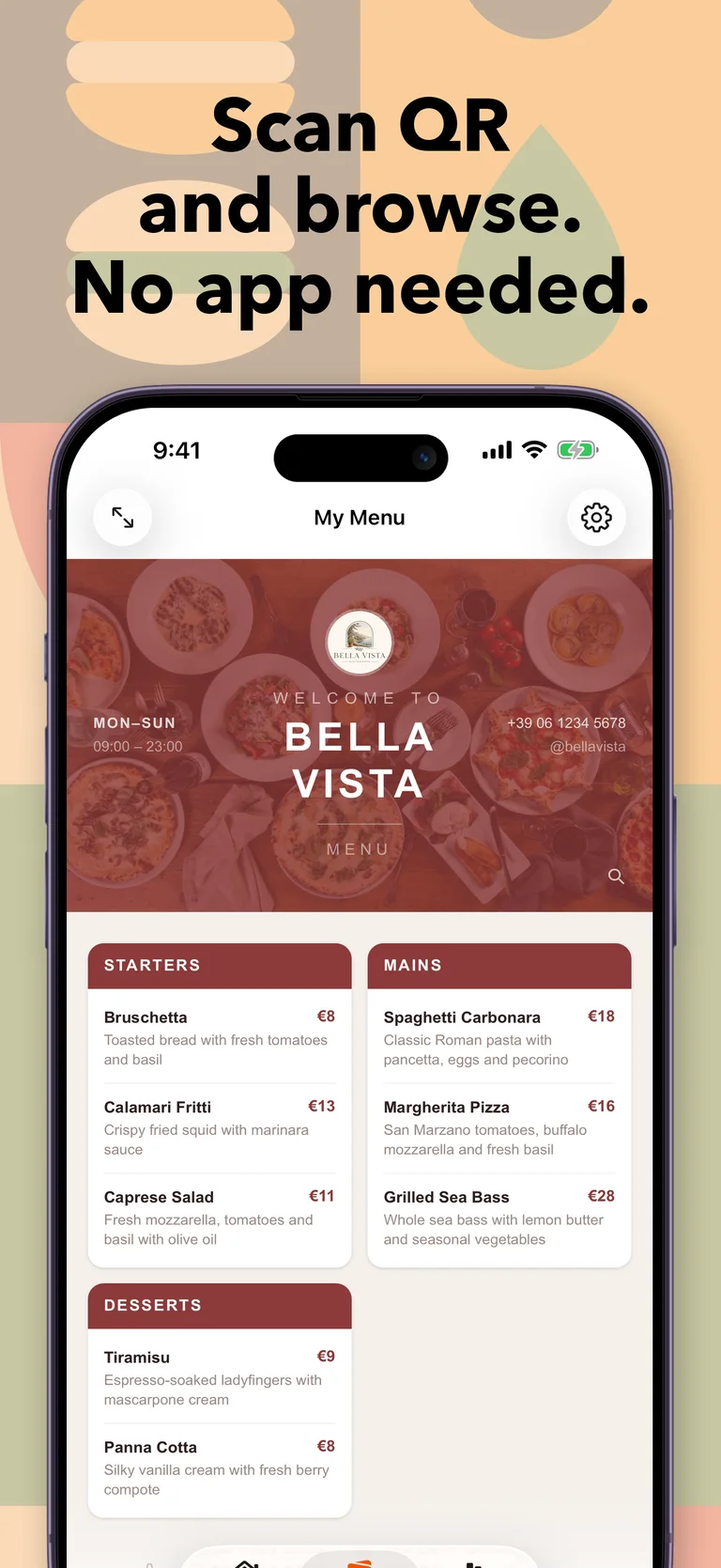 OneTapMenu guest menu preview