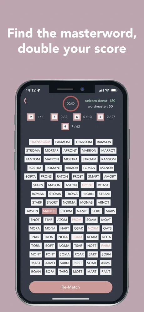 WordCup master-word results